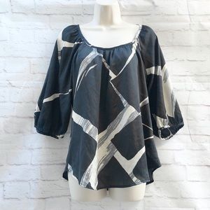 FOREVER 21 Black Gray Graphic Balloon Sleeve Top M